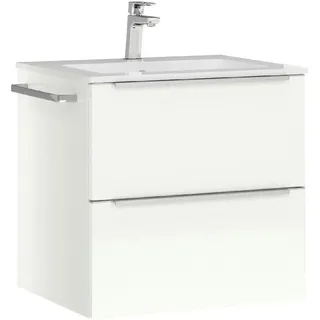 Nobilia Waschtischkombi, Weiß, Edelstahl, Metall, 2 Schublade(n) Schubladen, 61 cm, Blauer Engel, Pefc, Goldenes M, Made in Germany, Tcsa, Carb2, DGM-Emissionslabel, Zusatzausstattung erhältlich, hängend, Badezimmer, Waschbecken & Armaturen, Waschtische