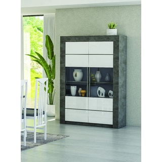 Dmora Hohes Küchen-Sideboard mit 2 Glastüren, Moderne Vitrine mit Regalen, Moderne Sideboard-Regale, Made in Italy, 120x46xh170 cm, Farbe Weiß und Oxid