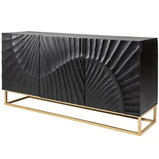 riess-ambiente Sideboard SCORPION 140cm schwarz / gold, Massivholz · Metall · Kommode · 3D Schnitzereien · Wohnzimmer schwarz