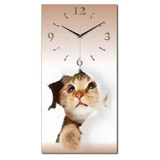 Kreative Feder Wanduhr "Katze" Designer Wanduhr aus Alu, leise (ohne Ticken; Quarz oder Funkuhrwerk; verschiedene Größen) bunt 40 cm x 80 cm