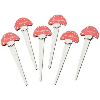 Gartenstecker Kräuterstecker Pilz Design Holz Beschriftung 6er Set