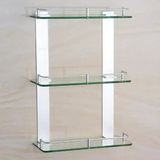 WOTZOV Regal aus gehärtetem Glas, Badezimmerregal mit 3 Etagen, Edelstahl-Glasregal, Badezimmer-Aufbewahrungsregal, Dusch-Eckregal, Badezimmer-Organizer, an der Wand montierte R