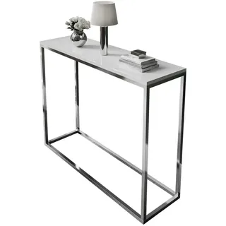 Lookway Konsolentisch MODERN HOCHGLANZ mit silberfarbenem, verchromtem Gestell (1x Konsole), Breite: 80/100 cm weiß 100 cm