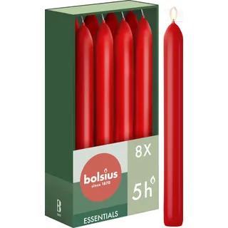 Bolsius Glatte Stabkerzen - Rot - 8 Stück im Karton - 17 cm - Länge Brenndauer 5 Stunden - Unparfümierte - Enthält Natürliches Pflanzenwachs - Ohne Palmöl