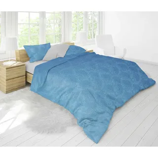 Moon-Luxury Brokat Damast Bettwäsche 135x200 / 80x80 100% Baumwolle Floral YKK Reißverschluss (blau)