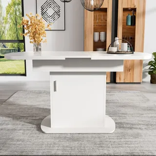 Sweiko Ausziehbarer ovaler Esstisch, L110/130*W70*H75cm,Esstisch mit Stauraum, Kaffee-Freizeittisch, moderner minimalistischer Esstisch, platzspare... - Weiß/Silber