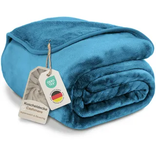 Gräfenstayn® Kuscheldecke Cashmere-Feeling - super weich & flauschig - Dicke & warme Fleecedecke - kuschelige Sofadecke, Wohndecke & Tagesdecke - Überwurf Decke Sofa, Couch (Türkis-Blau, 220x240 cm)