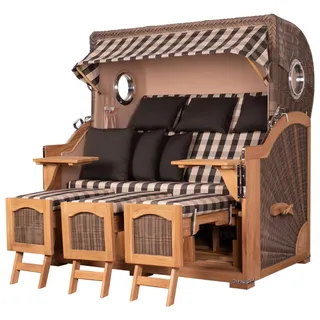 bene living Strandkorb Ammersee Grande XXL Teak - PE grau - Modell 505, BxTxH: 170x95x170 cm, Volllieger ca. 175 Grad, Ostsee-Strandkorb, inkl. Liftersystem und Bullaugen grau