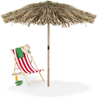Relaxdays Hawaii Sonnenschirm, Strandschirm HxØ: 250 x 238 cm, handgefertigt, Holz & Palmenblatt, wetterbeständig, Natur