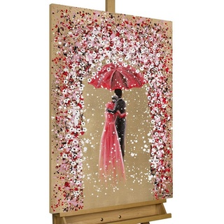 KUNSTLOFT Gemälde Blossoming of the Senses 60x90 cm, Leinwandbild 100% HANDGEMALT Wandbild Wohnzimmer goldfarben|rot