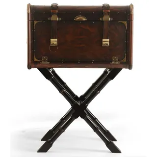 Casa Padrino Luxus Leder Minibar in Koffer Optik Dunkelbraun / Schwarz / Messing 45,5 x 45,5 x H. 73 cm - Echtleder Minibar - Bar Möbel - Echtleder Möbel - Luxus Möbel in Koffer Optik