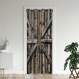 ZZTBQ Holztür Vorhang für Innentür Raumteiler Vintage Nostalgische Holztüren Schrank Türvorhang Jahrgang Holztür Türvorhang Holztür Blickdicht Thermo Gardinen Vorhang 86x203cm