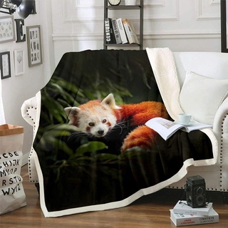 Homemissing Waschbär Kuscheldecke rot Panda Flanell Fleecedecke Tree Grün Blätter Decke 150x200cm für Schlafsofa Couch 3D Wild Tier Pattern Wohndecke Ultra Weich Zimmer Dekor