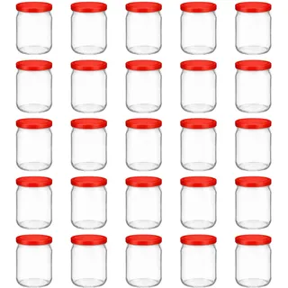 hocz 25x Einmachgläser 500 ml | mit Deckel Rot TO 82 | leere Gläser mit Schraubdeckel zum befüllen | Sturzgläser, Schraubgläser, Marmeladengläser Set | 25 Stück