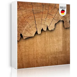 banjado Schlüsselkasten aus Metall mit Motiv Holz (Stahl Gehäuse, mit 32 Haken, beschreibbar & magnetisch), 30 x 30 x 5 cm weiß