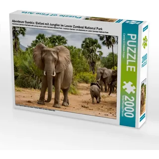 Abenteuer Sambia: Elefant mit Jungtier im Lower Zambezi National Park - CALVENDO Foto-Puzzle - 2000 Teile