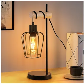 ZMH Tischleuchte Wohnzimmer Retro Schwarz-Holz Nachttischlampe Industrial Design E27, Einfache Installation, ohne Leuchtmittel, 1 Flammig Vintage Tischleuchte im Industrial Design aus Metall Esstich schwarz|weiß
