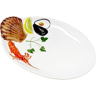 Lashuma Servierteller Meeresfrüchte, Keramik, (1-tlg., 26 x 18 cm), Ovaler Salatteller italienisch zum Servieren weiß