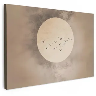 LEINWANDBILD Vogel - Beige - Japanisch Wanddeko 90x60 cm