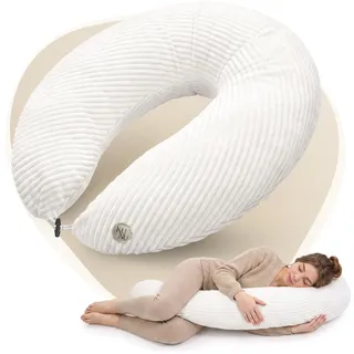 KUNU Stillkissen XXL, 130x50 cm, Schwangerschaftskissen mit Memory Foam, Seitenschläferkissen Schwangere und Baby Nestchen, Stillkissen groß Cord, Nursing Pillow Breastfeeding, Baby Support Kissen