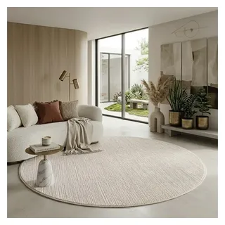 Sehrazat Teppich LIMA, auch als Läufer, rund, Höhe: 10 mm, Kurzflor, Linienstruktur, leichter Glanz, Wohnzimmer beige Ø 200 cm x 10 mm