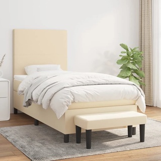 1 Personen - Klassische Einzelbett - Boxspringbett mit Matratze Creme 90x200 cm Stoff,Gesamtabmessungen:203 x 90 x 118/128 cm