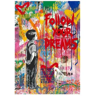 YTITILUCK Banksy Graffiti Street Art Leinwand Gemälde Follow Your Dreams Poster Wandkunst für Wohnzimmer Wohnkultur Wandbild 60X80cm(24x31in) Innenrahmen
