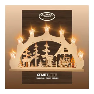 Weigla Schwibbogen Weihnachtsabend, Lichterbogen aus Holz, NATUR, Made in Germany (1-tlg), Erzgebirge garantiert, Weihnachtsdeko Innen, Weihnachtsbeleuchtung beige