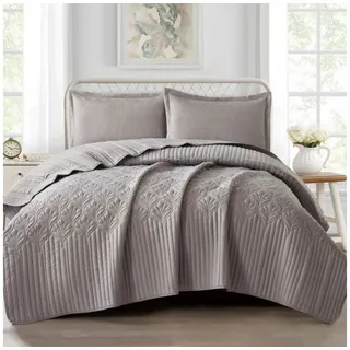 alesvelt Tagesdecke Set Nilüfer Überwurf Decke 3-Teilig 240X260 CM,2-Personen braun