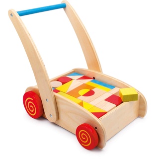 Small Foot Lauflernwagen Bauklötze aus Holz, Motorikspielzeug für Farb-und Formverständnis, ab 12 Monaten, 2695, Rot