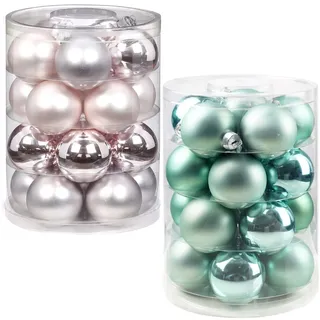 Inge Glas Magic 40 Weihnachtskugeln im Set | Echtglas-Christbaumkugeln in besonderen Farben | Hochwertiger Christbaumschmuck (Candy Colors | rosa mit Mint)