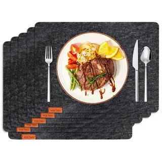 WORTEK Platzset Filz 6er Set, Tischsets Abwaschbar, Platzdeckchen Tischuntersetzer Untersetzer Teller - Filzuntersetzer Tischunterlage Filz-Untersetzer Dunkelgrau 44x32 cm