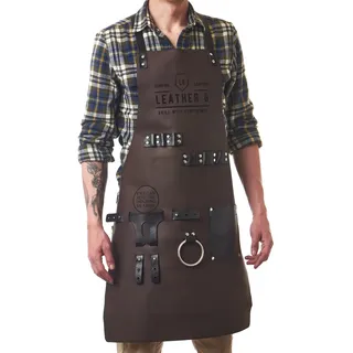 Leather G Lederschürze für Herren: Grill, Grill, Pitmaster, Koch, Barkeeper – handgefertigte Lederschürze – langlebig und stilvoll, Dunkelbraunes Leder, Standard