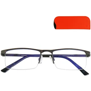 Blaulichtfilter Brille Damen Herren mit UV-Schutz Halbrand unten | Schmale rechteckige Metallfassung, 28 g leicht und 136 mm breit; orangefarbenes Etui liegt angenehm in der Hand - 1.0