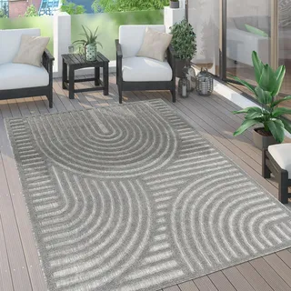 Paco Home Outdoor Teppich wetterfest & langlebig Moderne Boho-Designs mit 3D-Effekt Skandi-Look UV-beständig & robust für Balkon, Garten, Wohnzimmer & Küche, Grösse:240x340 cm, Farbe:Grau 4