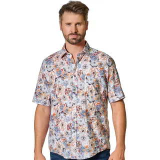 Kurzarmhemd CASAMODA "CASAMODA Leinenhemd Kurzarm Print", Herren, Gr. XL, Normalgrößen, orange, 55% Leinen, 45% Baumwolle, bedruckt, lässig geschnitten, Hemden