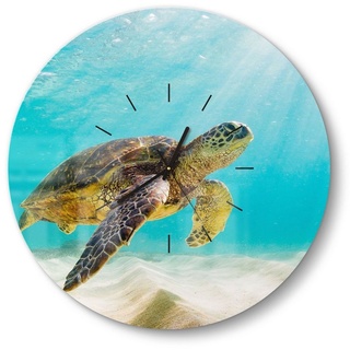 DEQORI Wanduhr 'Schildkröte unter Wasser' (Glas Glasuhr modern Wand Uhr Design Küchenuhr) beige 50 cm x 50 cm