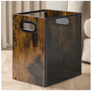 JOYOLEDER Papierkorb Retro-Büro-Papierkorb, Eisen und Holz, Kombination Schlafzimmer, Abfalleimer mit Griff, Industrie-Stil, Mülleimer für Zuhause, Büro braun