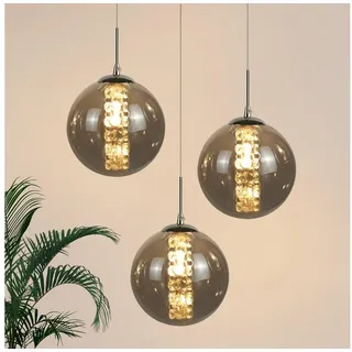ZMH Pendelleuchte Esstisch 150CM Höhenverstellbar Pendellampe Kronleuchte Wohnzimmer, Glaskugel Hochwertige Design, LED wechselbar, 3-Flammig Grau Esszimmerlampe Schlafzimmer gelb|grau