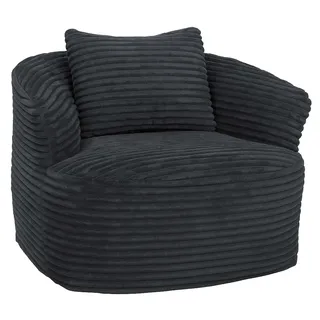 Mendler Sessel HWC-P18 Cord 370 g/m2 70 x 80 x 80 cm Dunkelgrau mit Kissen