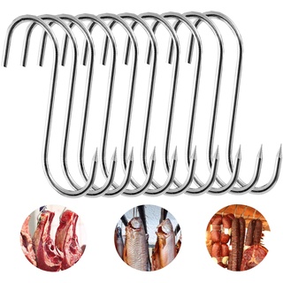 10 Stück Fleischerhaken, 15cm S Haken, Fleischerhaken Edelstahl, Küchenhaken Fleischhaken Fischhaken mit Spitzen Ende, Robust und Langlebige Metzgerhaken für Fleisch Räuchern, Fleischverarbeitung, BBQ