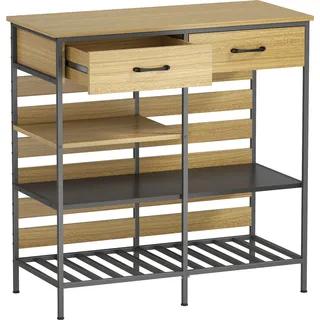 HOMCOM Buffet Küche, Aufbewahrungsmöbel mit 2 Schubladen und 3 offenen Regalen, industrieller Stil, Stahlrahmen, für Esszimmer, Wohnzimmer, Küche, 90 x 40 x 91 cm, Naturholz und Schwarz   Aosom