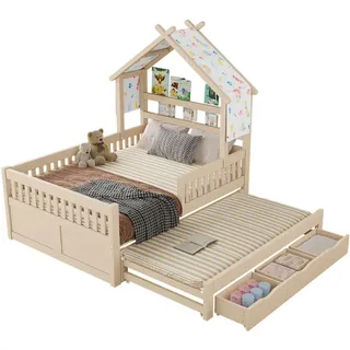 stilvora Kinderbett Hausbett 140 x 200 cm Kiefer massiv Creme