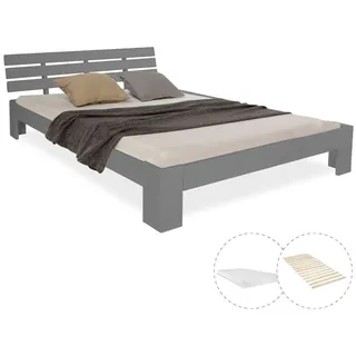 Homestyle4u Holzbett Grau Holz, Kiefer, 140x200 cm Schlafzimmer, Betten