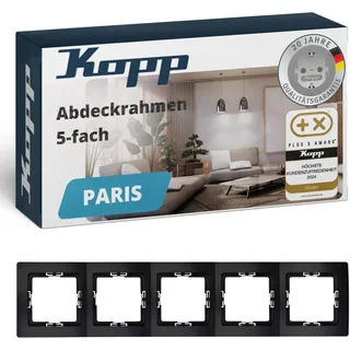 Kopp PARIS 5-fach Abdeckrahmen in Matt-Schwarz - Rahmen für Steckdosen & Schalter - Stilvoller Steckdosenrahmen aus Kunststoff - Hochwertiger Lichtschalter-Rahmen
