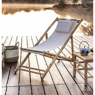 Liegestuhl "Relax" aus Bambus Holz, creme, klappbar, Gartenstuhl