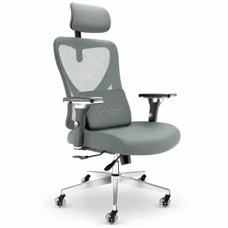 CLOUVOU Bürostuhl Ergonomisch, Schreibtischstuhl bis 150 kg - Testsieger (CleverSeat - Chefsessel für Arbeitszimmer, 4D Chrom-Metallarmlehne), Blade Wheels, Homeoffice, Gaming Stuhl, Drehstuhl schwarz