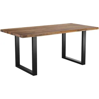AMBIA GARDEN Gartentisch Schwarz, Akazie, Holz, Metall, Akazie, massiv, Freiform, U-Form, 90x76x180 cm, Fsc, Gartenmöbel, Gartentische, Gartentische
