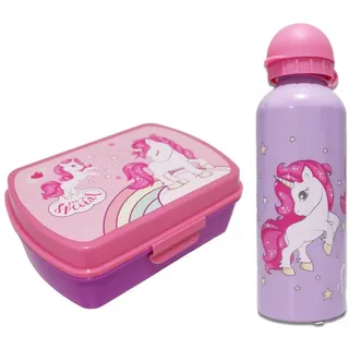 Kids Euroswan Lunchbox Sweet Einhorn Unicorn 2tlg. Set Brotdose plus Trinkflasche 500 ml, Kunststoff Alu, (2-tlg) lila