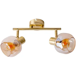 Näve Leuchten - 4er Spot/Deckenleuchte Libby - Deckenlampe aus Metall und getöntem Glas - Für Esszimmer, Wohnzimmer, Diele oder Büro - Messing/Amber/Gold, 40 cm